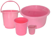 Kuber Industries 4 Pieces Plastic Bucket, Dustbin, Mug & Tub Set (Pink)